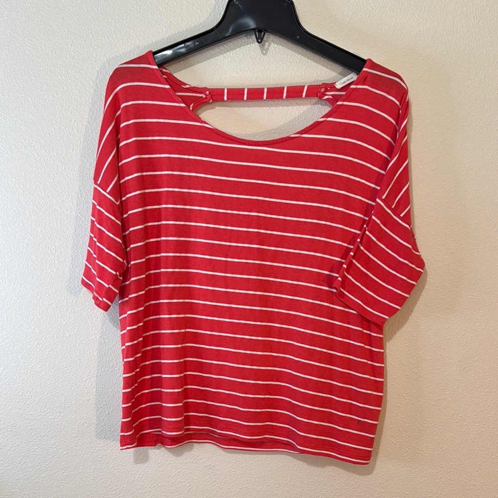 Soprano Orange Red White 3/4 Sleeve Boxy Blouse with Open Back